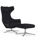 Grand Repos, Chair Grand Repos & Ottoman, Fabric Cosy 2 Merino black, 46 cm, Polished