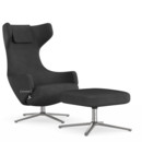 Grand Repos, Chair Grand Repos & Ottoman, Fabric Dumet carbon/black, 41 cm, Polished