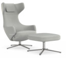 Grand Repos, Chair Grand Repos & Ottoman, Fabric Dumet pebble melange, 46 cm, Polished