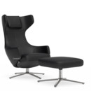 Grand Repos, Chair Grand Repos & Ottoman, Leather Premiun nero, 46 cm, Polished