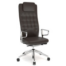 ID Trim L, FlowMotion with seath depth adjustment, With polished aluminium ring armrests, Soft grey, Leather chocolate
