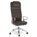 ID Trim L, FlowMotion with seath depth adjustment, With polished aluminium ring armrests, Soft grey, Leather marron