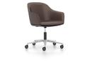 Softshell Chair with five star base, Aluminium polished, Leather (Standard), Marron