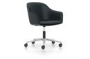 Softshell Chair with five star base, Aluminium polished, Leather (Standard), Nero
