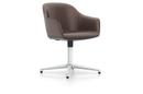 Softshell Chair with four star base, Aluminium polished, Leather, Marron