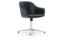 Softshell Chair with four star base, Aluminium polished, Leather, Nero