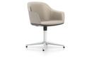 Softshell Chair with four star base, Aluminium polished, Leather, Sand