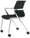 Unix Chair with Four-legged Base on Castors, Diamond Mesh asphalt, Soft grey, Aluminium polished