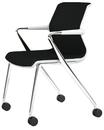 Unix Chair with Four-legged Base on Castors, Diamond Mesh nero, Soft grey, Aluminium polished