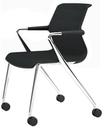 Unix Chair with Four-legged Base on Castors, Silk mesh asphalt, Basic dark, Aluminium polished