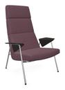 Votteler Chair, Higher back, Fabric Gaia amethyst, High gloss chrome-plated, Flamed oak