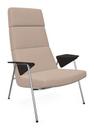 Votteler Chair, Higher back, Fabric Gaia champagne, High gloss chrome-plated, Flamed oak