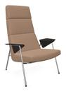 Votteler Chair, Higher back, Fabric Gaia quartz, High gloss chrome-plated, Flamed oak