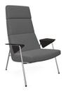 Votteler Chair, Higher back, Fabric Gaia silver, High gloss chrome-plated, Flamed oak