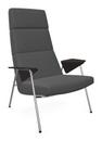 Votteler Chair, Higher back, Fabric Gaia tourmaline, High gloss chrome-plated, Flamed oak