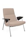 Votteler Chair, Low back, Fabric Gaia champagne, High gloss chrome-plated, Flamed oak