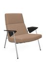 Votteler Chair, Low back, Fabric Gaia quartz, High gloss chrome-plated, Flamed oak