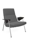 Votteler Chair, Low back, Fabric Gaia silver, High gloss chrome-plated, Flamed oak