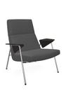 Votteler Chair, Low back, Fabric Gaia tourmaline, High gloss chrome-plated, Flamed oak