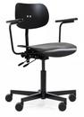 S 197 R20, With armrests, Black stained beech, Matt black powder-coated, Standard castors black for hard floor