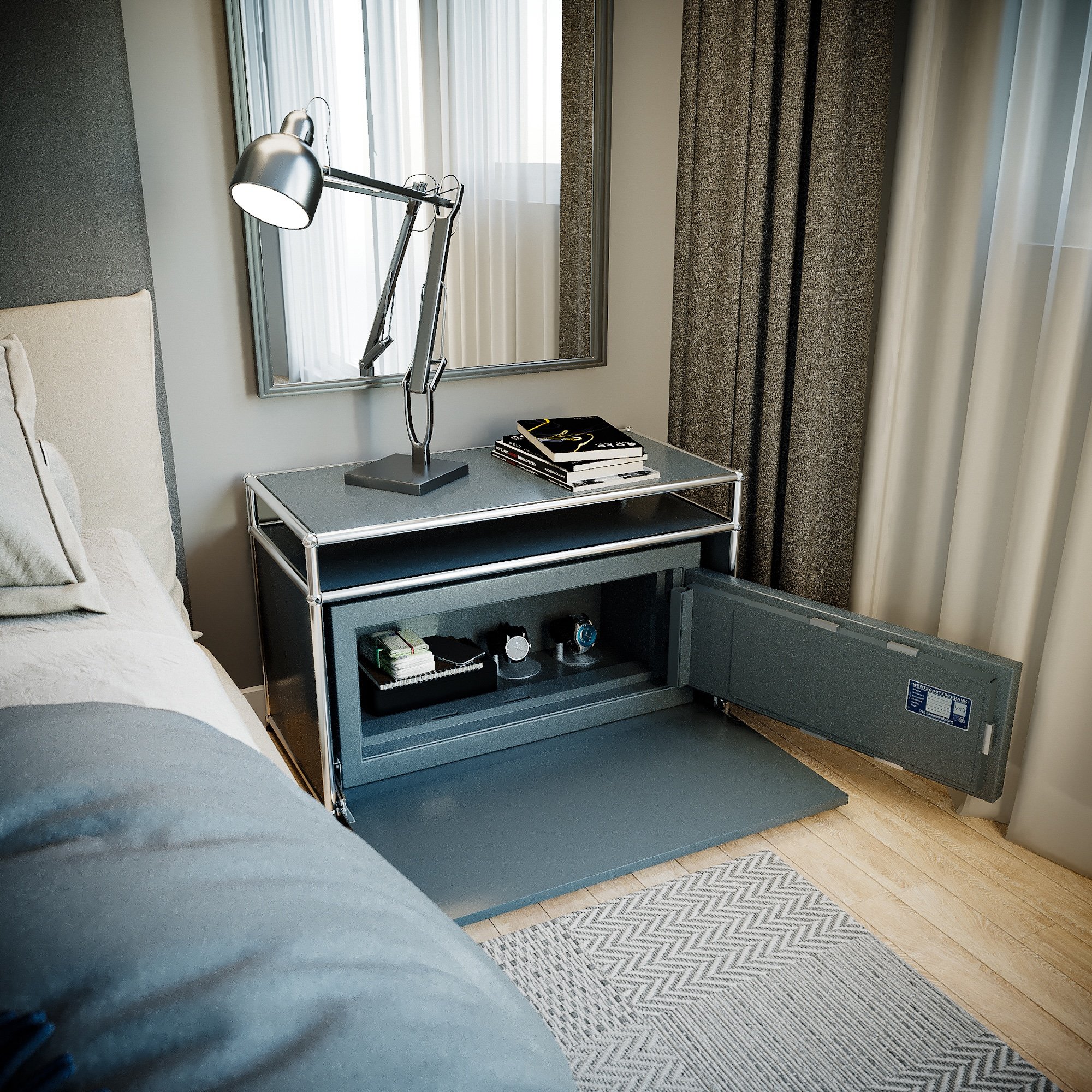 USM Haller Lowboard M mit Aufbau online bestellen Balzsafe Connect Tresor für USM Haller Regale von Balzwerk