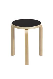 Stool 60 Seat black lino, Legs birch clear varnished