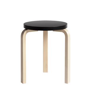 Stool 60 Seat lacquered black, Legs birch clear varnished