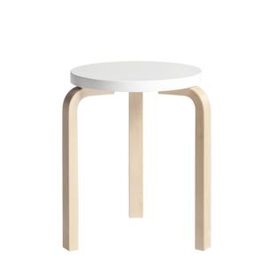 Stool 60 Seat lacquered white, Legs birch clear varnished