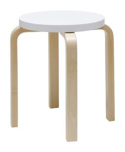 Stool E60 Seat lacquered white, Legs birch clear varnished