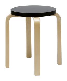 Stool E60 Seat lacquered black, Legs birch clear varnished
