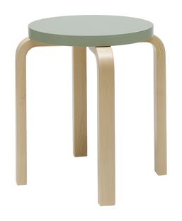 Stool E60 Seat lacquered green, Legs birch clear varnished