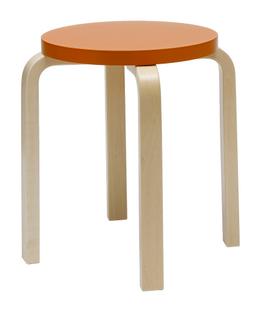 Stool E60 Seat lacquered orange, Legs birch clear varnished
