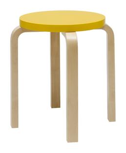 Stool E60 Seat lacquered yellow, Legs birch clear varnished