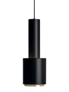 Pendant Lamp A110 Black varnish, polished brass ring