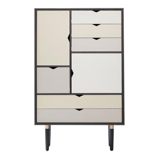S5 Drawer Black lacquered|Silver-white/Beige/Metalgrey