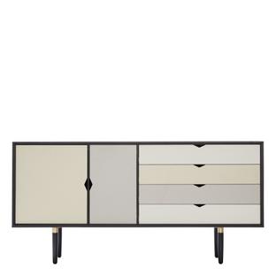 S6 Sideboard Black lacquered|Silver-white/Beige/Metalgrey