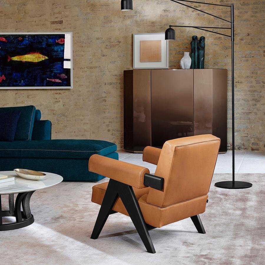 Capitol Complex Armchair, Black stained oak / cognac leather