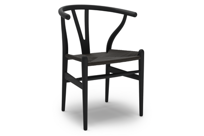CH24 Wishbone Chair Black lacquered beech|Black mesh