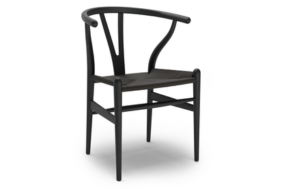 CH24 Wishbone Chair Black lacquered oak|Black mesh