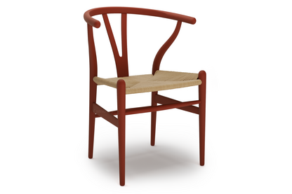 CH24 Wishbone Chair Brick red lacquered beech|Nature mesh