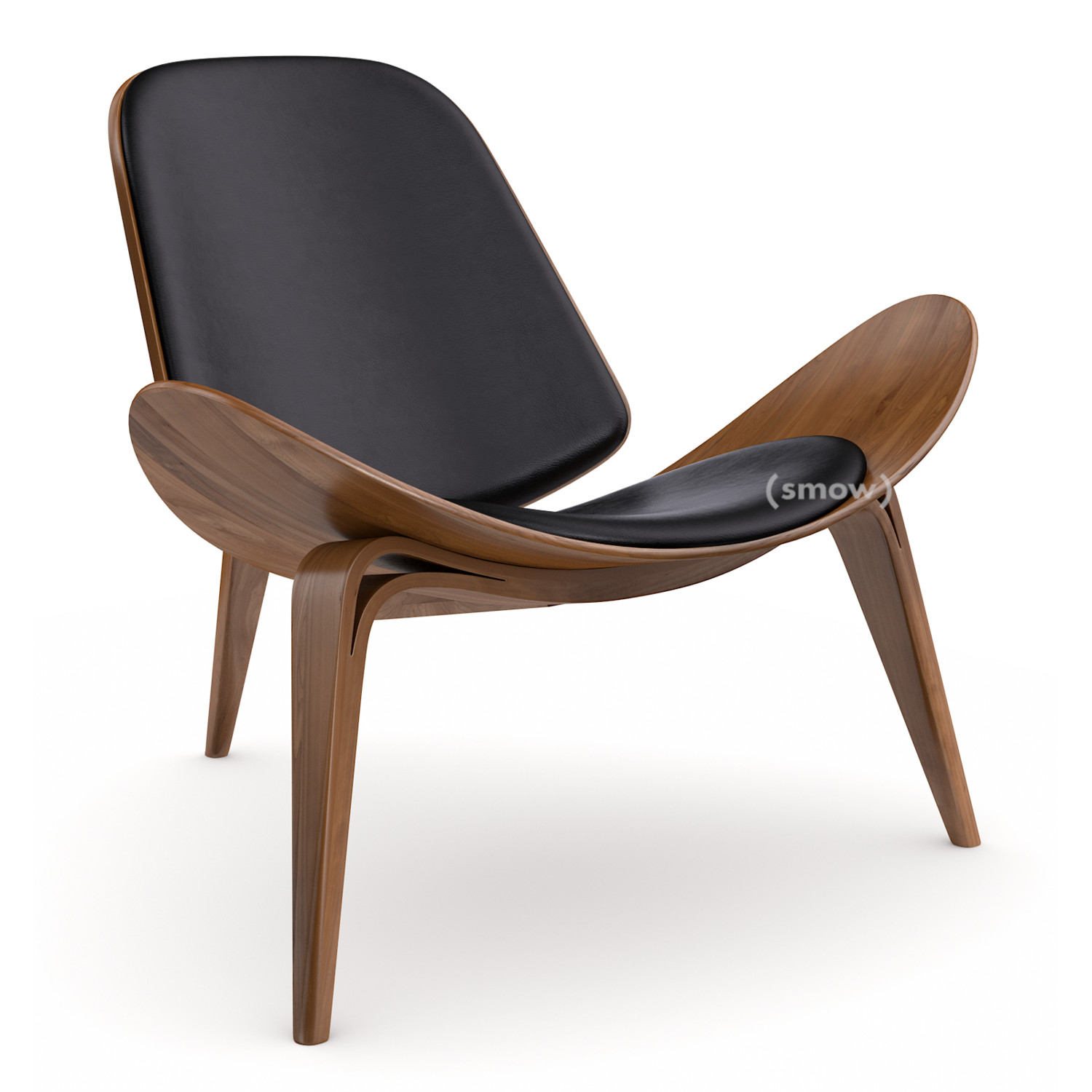 Carl Hansen & Søn CH07 Shell Chair, Lacquered walnut, Leather black by Hans J. Wegner, 1963 Designer furniture by smow.com