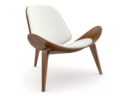 CH07 Shell Chair Lacquered walnut|Leather white