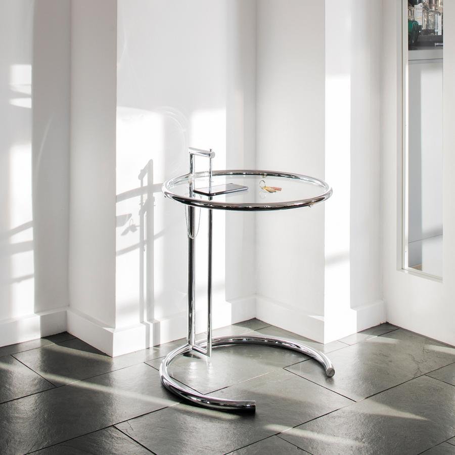 ClassiCon Eileen Gray アイリーングレイ 『E.1027』 Adjustable Table E 1027 Black Version, Crystal glass clear