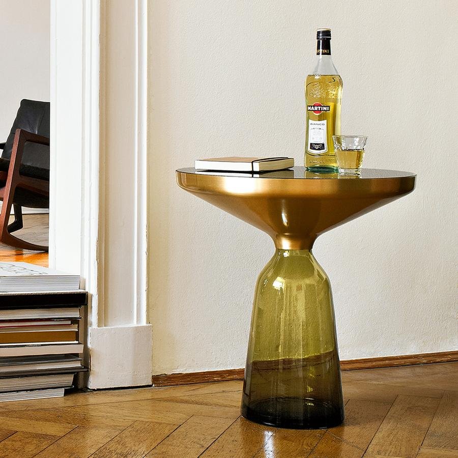 Bell Side Table, Black burnished steel, clear varnish