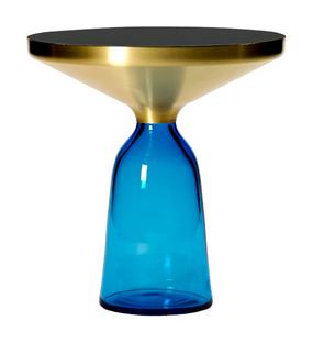 Bell Side Table Brass with clear varnish|Sapphire blue