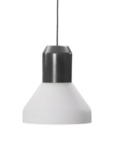 Bell Light Grey lacquered metal|White opaline glass, H 23 x ø 35 cm