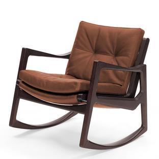 Euvira Rocking Chair Soft Brown stained oak|Classic leather cognac