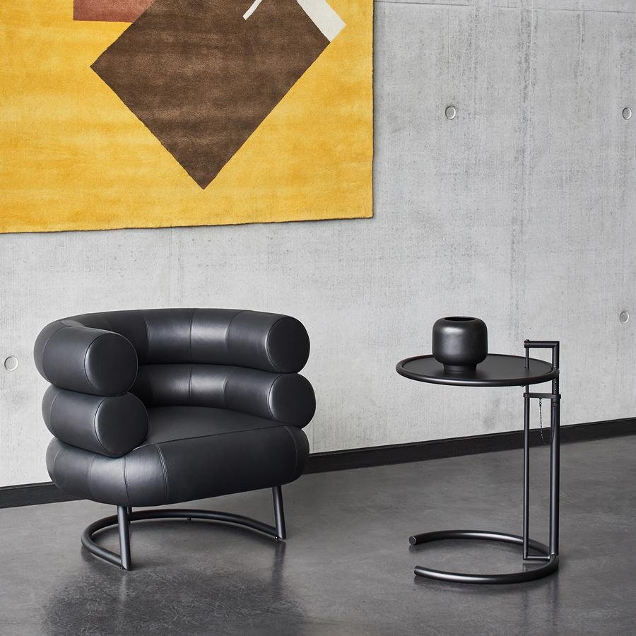 Adjustable Table E 1027 Black Version, Smoked glass grey