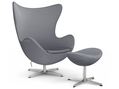 Egg Chair Christianshavn|Christianshavn 1170 - Light Grey Uni|Satin polished aluminium|With footstool