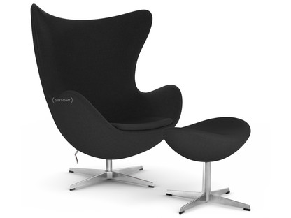 Egg Chair Divina|Divina 191 - Black|Satin polished aluminium|With footstool